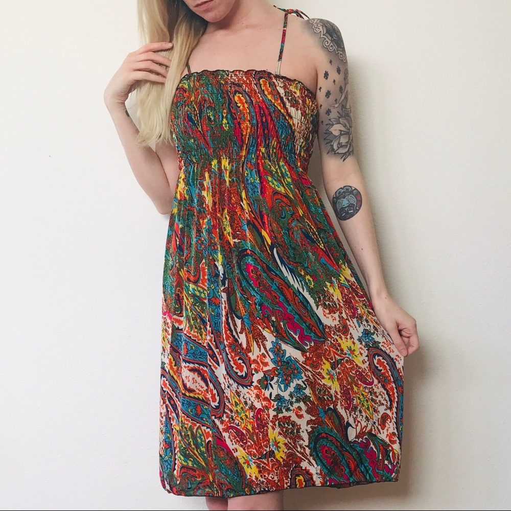 Boho colorful paisley stretch dress.